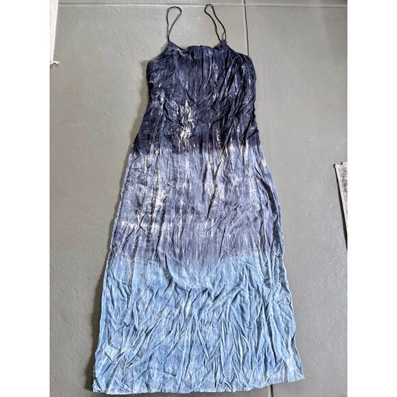 Storia Blue Ombré Crinkle Maxi Dress Medium Festival Beach Mermaid Vibes - Picture 1 of 7